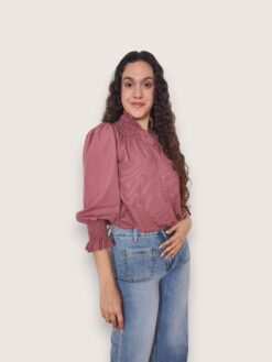 Camisa maxi cuello raya fina