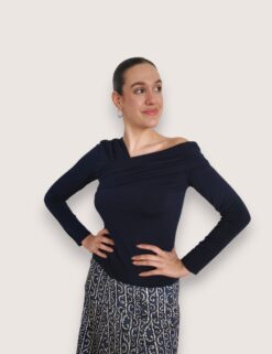 Top drapeado manga larga