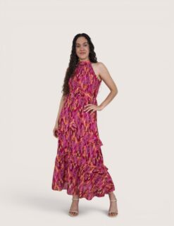 Vestido halter gasa rosa