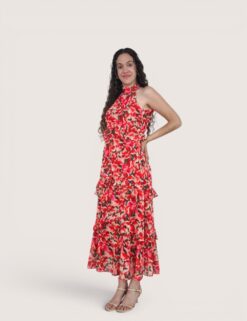Vestido halter gasa rojo