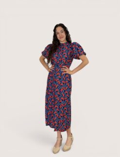 Vestido midi manga abullonada