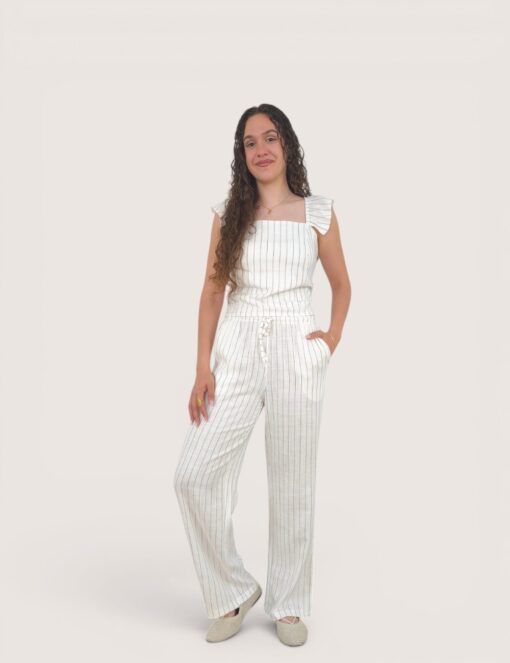 Pantalón lino raya fina