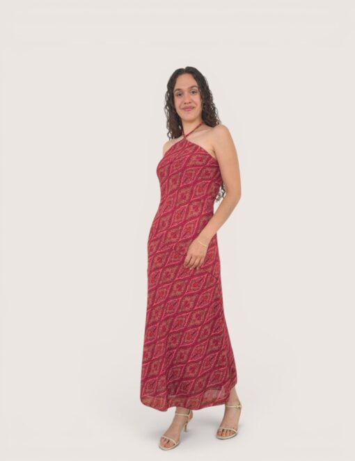 Vestido halter tira fina rombos