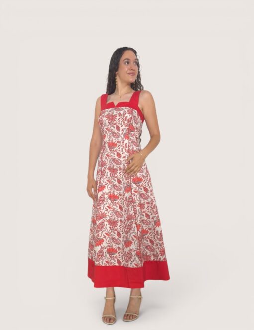 Vestido largo flores contraste