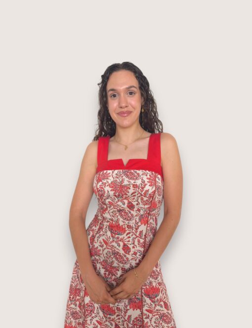 Vestido largo flores contraste