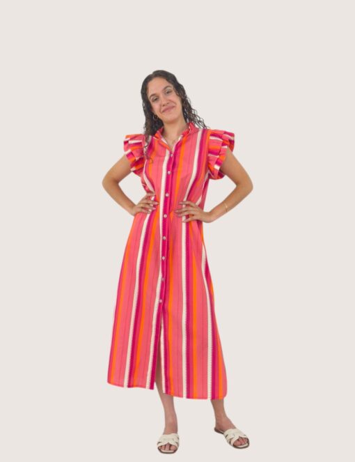 Vestido camisero volante rayas