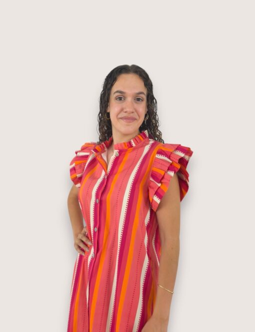 Vestido camisero volante rayas
