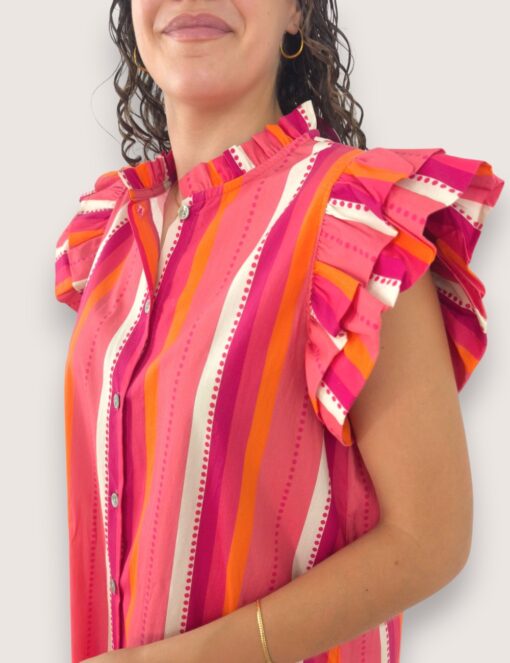 Vestido camisero volante rayas