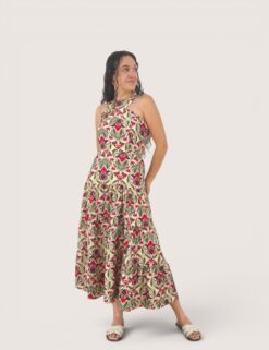 Vestido halter bloques orquídea