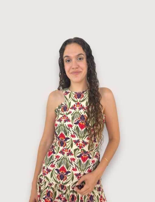Vestido halter bloques orquídea